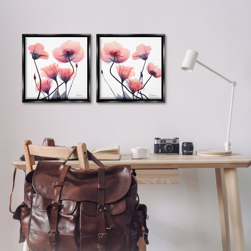 Ensemble de cadres flottants variés 2 fleurs roses délavées, design par Albert Koetsier, H 18 po x l 18 po