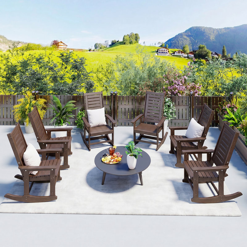 Chaise berçante d'extérieur Hdpe (ensemble de 6), Brun