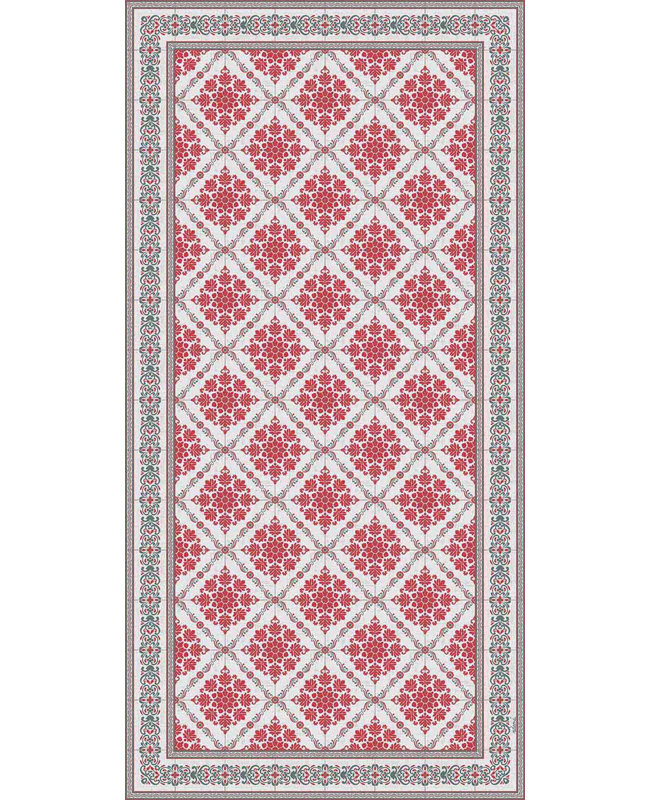  Noelia Red Easy to Clean Vinyl Mat, Rectangle 4' x 6'