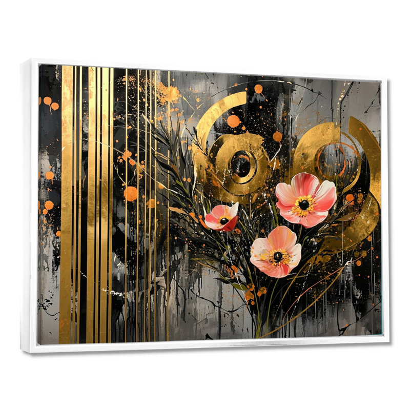 Or tropical, danse des coquelicots III - coquelicots, art mural, H 16 po x l 32 po, Impression encadrée flottante, Blanc