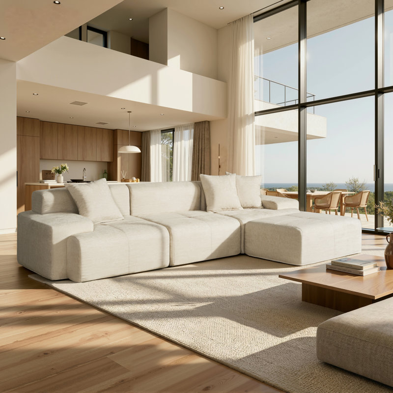 Aucun assemblage requis Canapé modulaire rembourré en nuage avec repose-pieds, Chenille beige