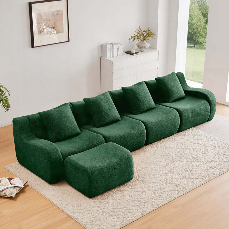 Canapé modulaire en tissu avec repose-pieds Teddy, sans assemblage, Vert