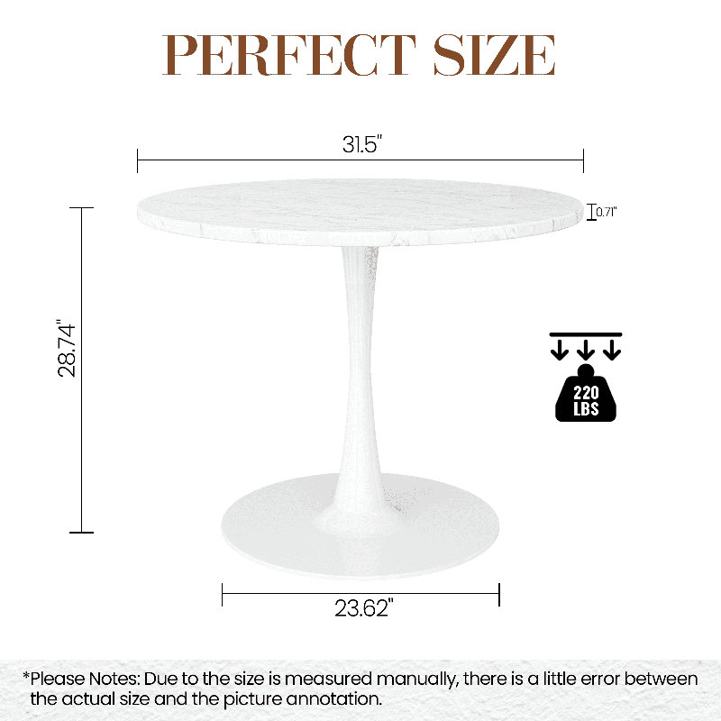 Table de salle à manger Indars, Blanc, L 31,5 po x L 31,5 po