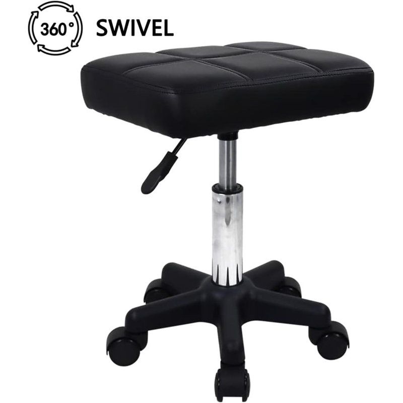 Rectangular Rolling Stool With Wheels, Black