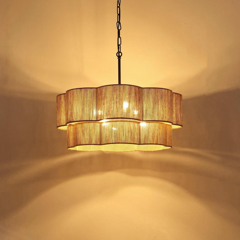23.2" 6-Light Scalloped Rope Drum Chandelier, Bronze, Brown