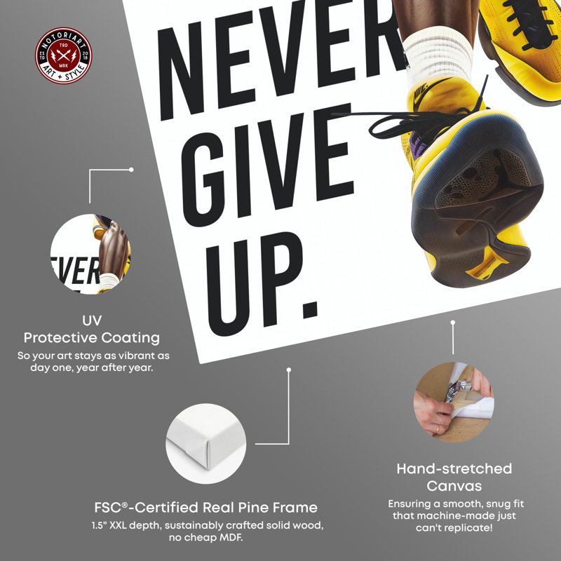 Never Give Up Motivational Quote Canvas Wall Art, 16" x 24"
