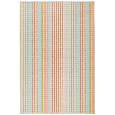 Ana Ticking Aqua Machine Washable Rug