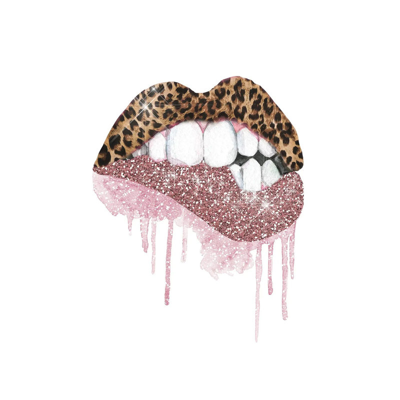 «Leopard Pink Glitter Lips» par Ephrazy, impression sur toile tendue, H 12 po x l 12 po x P 0,75 po