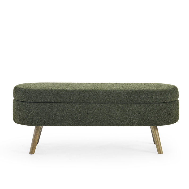 Banc de rangement repose-pieds ovale avec pieds en bois d'hévéa, Lin vert