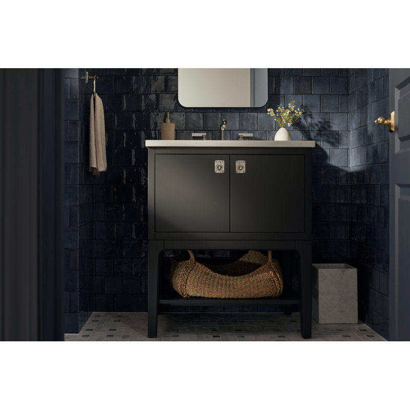 Seagrove By Studio McGee 60 in. Bathroom Vanity Cabinet With Sinks And Quartz Top, Ferrous Gray, Polished Nickel