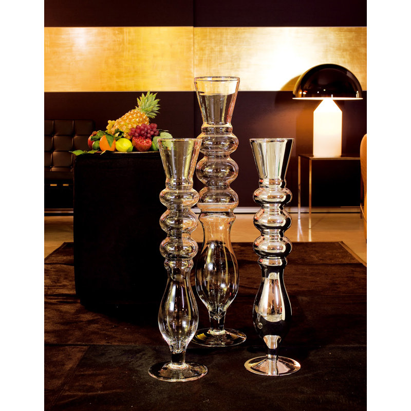 Vase de plancher de pièce maîtresse en verre haute qualité cadeau Mirada, H 27,6 po x l 6,75 po x P 6,75 po, Argent
