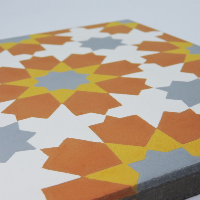 Ahfir 8" x 8" Cement Singular Wall & Floor Tile, Orange/Yellow/Gray