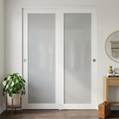  Portes coulissantes 120 po x 80 po en verre trempé et givré avec quincaillerie, aucun assemblage requis