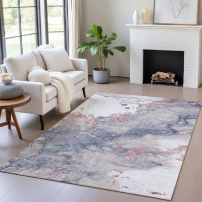 Machine Washable Indoor/Outdoor Xhevrie Blush Rug