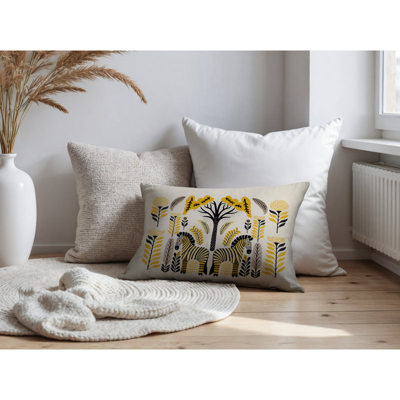 Oreiller rectangulaire réversible intérieur / extérieur Zuby Zebra, Rectangulaire H 14 po x l 20 po, Jaune