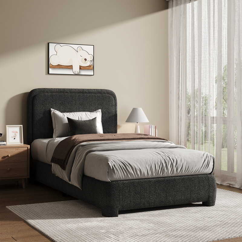 Lit plateforme tapissier Hayden, Lit simple, Noir