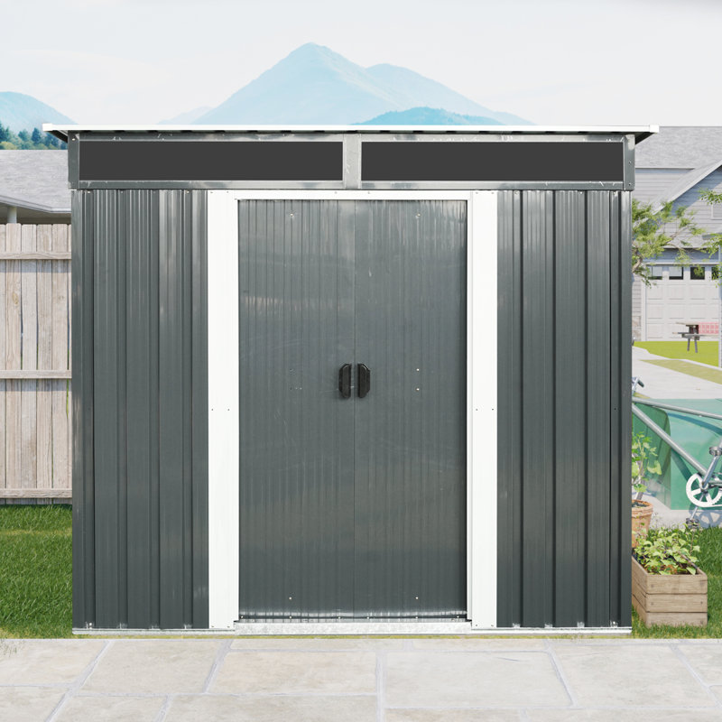 Large 6Ft X 5Ft Outdoor Metal Storage Building With Lockable Sliding Doors - Ideal For Garden Tools 6 Unit & Ground Protection For Lawn