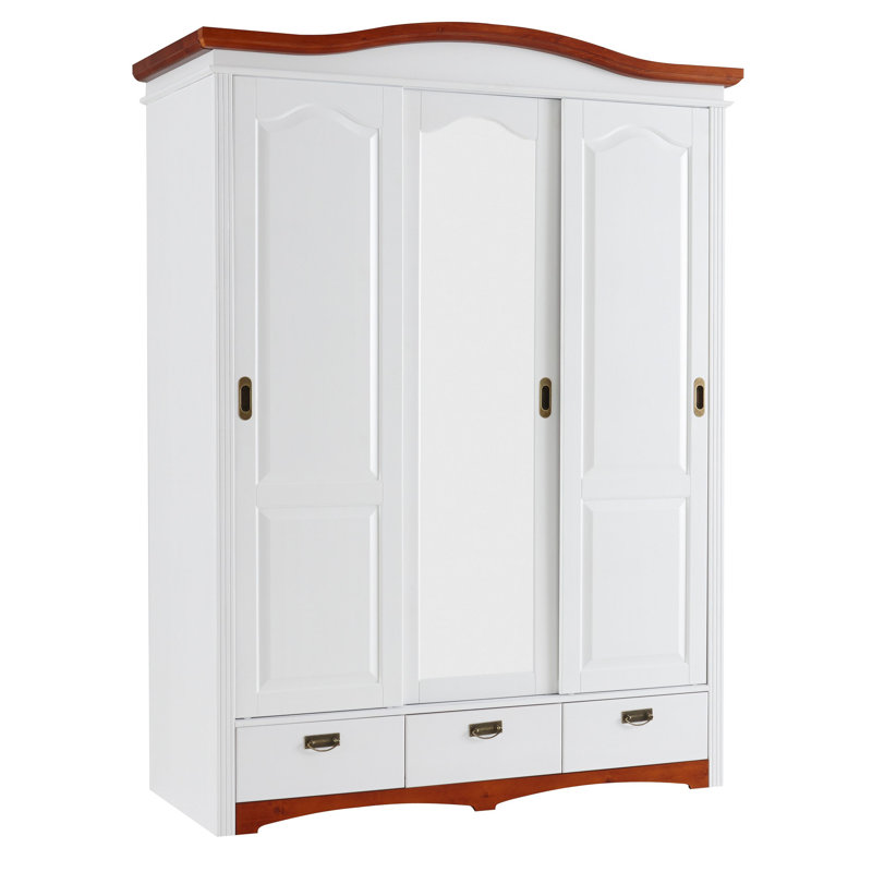 Heine 3 Door Solid Wood Wardrobe, White/Cherry
