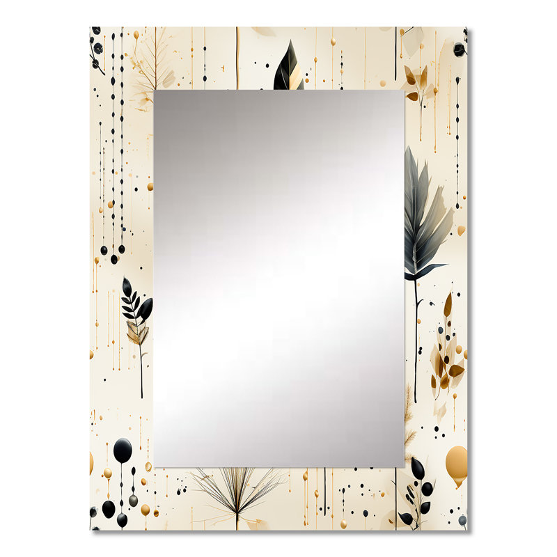 Chapelcrest Grey And Beige Urban Ferns Soft Color - Floral Large Mirror, Floral Decorative Wall Mirror, Printed Metal Art