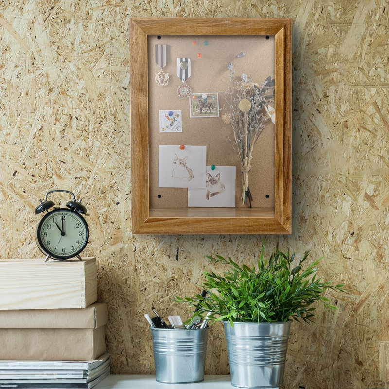 Acacia Wood Display Wall Case With Corkboard