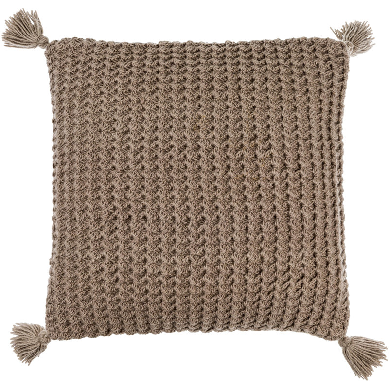 Makrome Wool Blend Reversible Throw Pillow, Brown, 18"H x 18"W, Down Blend