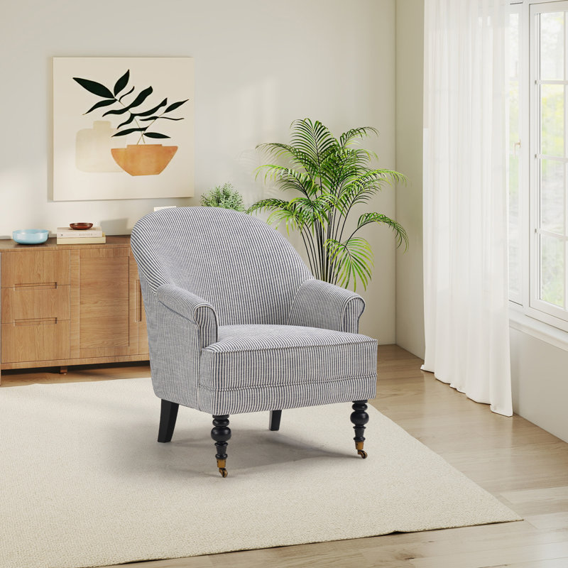 30" W Stylish Upholstered Striped Arm Accent Chair With Solid Wood Legss
