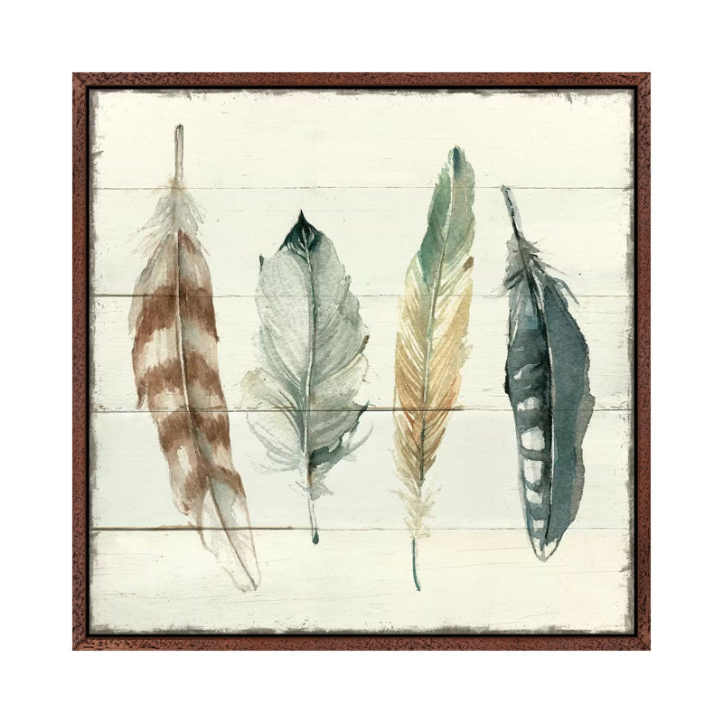 Shiplap Feathers I by Carol Robinson - Painting on Canvas, Classic Brown Wood Framed, 45.72 cm H x 45.72 cm W