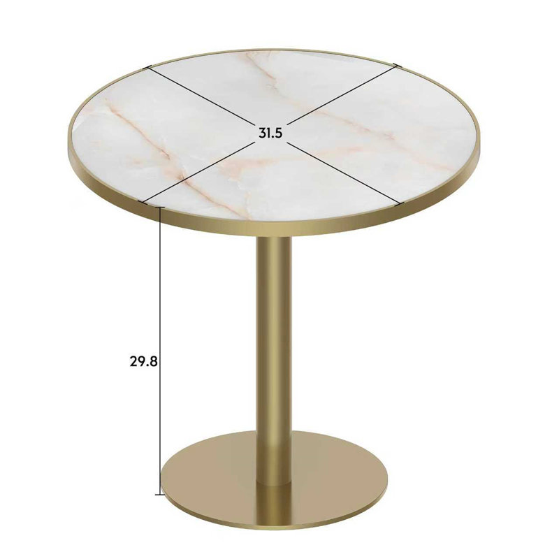 Table bistro ronde de 31,5 pouces avec plateau en faux marbre et plateau en métal robuste, facile à assembler, diamètre de la structure en métal robuste
