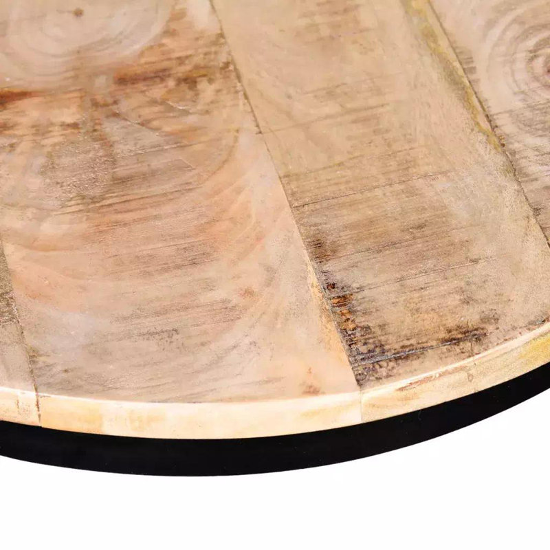 Coffee Table Set 2 Piece Round End Table Side Table Solid Wood Mango, Beige