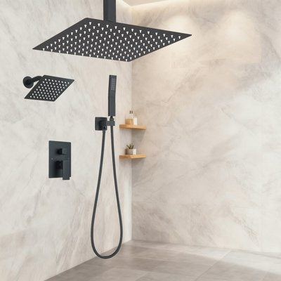 Wall-Mounted Shower System 12-inch high-pressure overhead showerhead, 6-inch high-pressure handheld showerhead, dual rain shower system, equipped with handheld showerhead and thermostatic valve