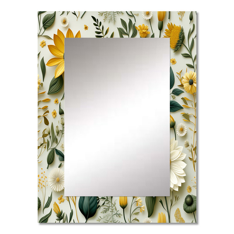 Aniaha Boho Botanicals Boho Greens - botanical  Mirror, Scandinavian Unique Wall Mirror, Printed Metal Art, 32" x 24"