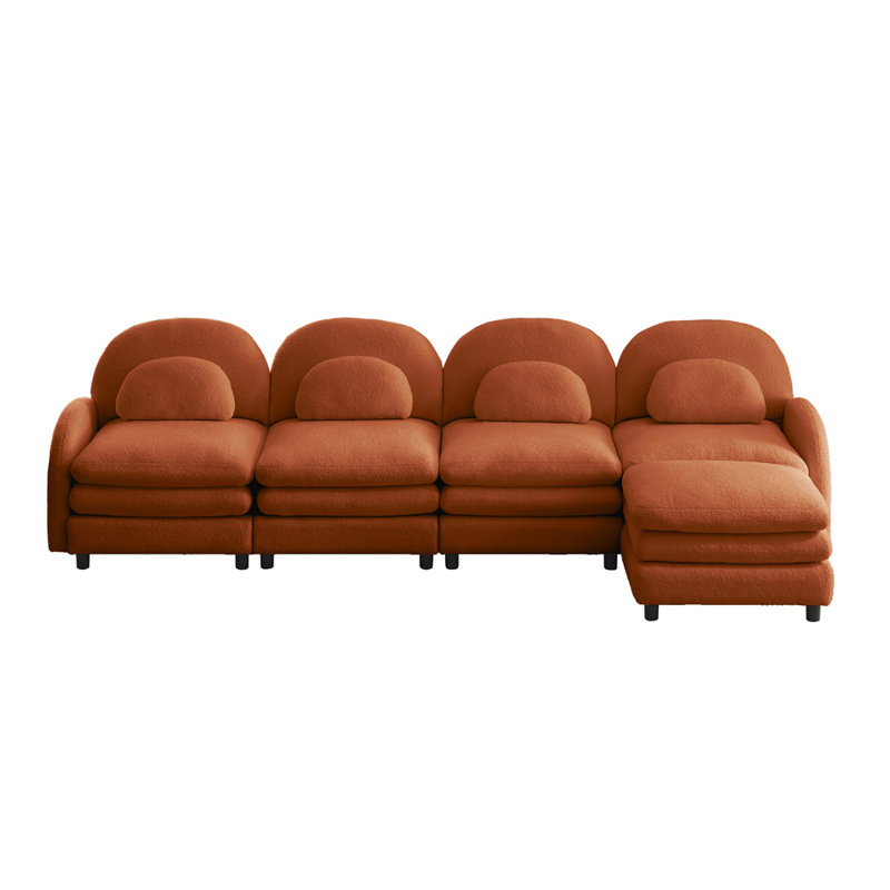 Canapé Teddy en tissu 4 places en forme de nuage, dossier incurvé et accoudoirs avec coussins lombaires incurvés, canapé modulaire 4 places modulaire avec repose-pieds mobile et coussin de soutien à double couche