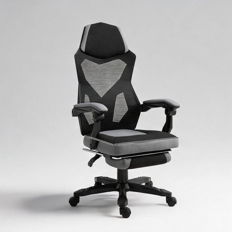 Fauteuil de bureau ergonomique massant gris classique avec hauteur réglable et repose-pieds inclinable