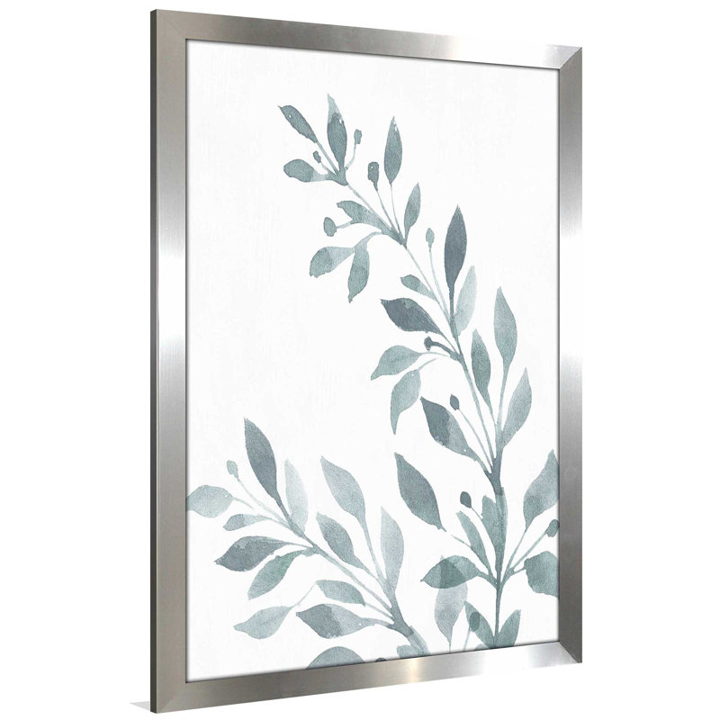 «Blue Botanical Wash I» par Conrad Knutsen - Peinture, L 21,5 po x H 27,5 po, Encadrement argenté