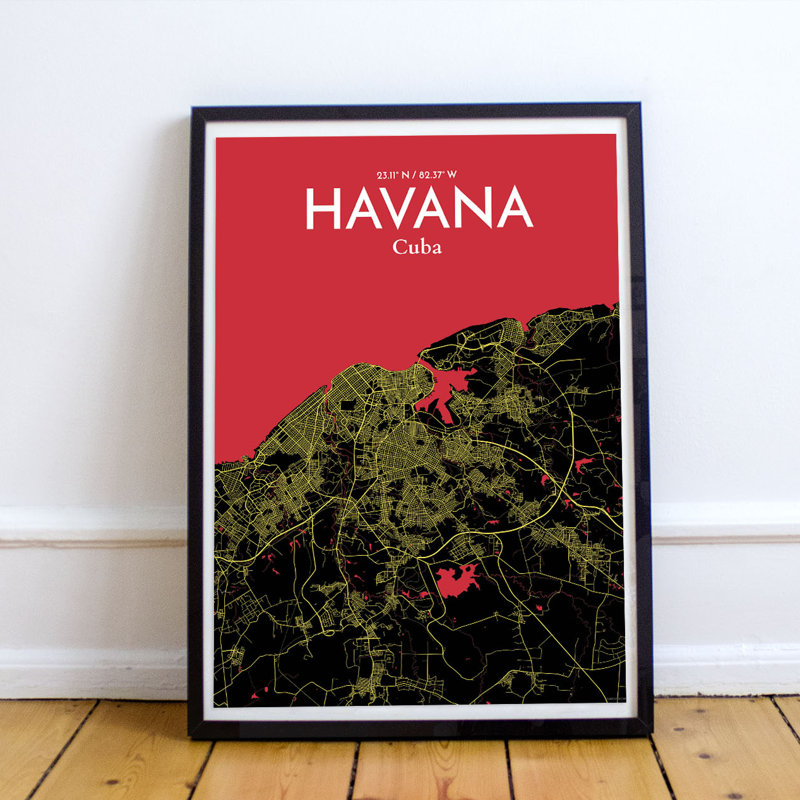 Havana City Map - No Frame Print, 50.8cm H x 40.6cm W x 0.13cm D