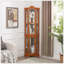 Vitrine de coin lumineuse avec portes et tablettes en verre trempé - rangement élégant en chêne pour le salon et la chambre à coucher - chêne