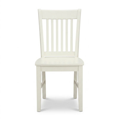 Ensemble de salle à manger rectangulaire 7 pièces en bois d'hévéa fini blanc lin, comprenant une table et 6 chaises à dossier à lattes, style milieu du siècle.