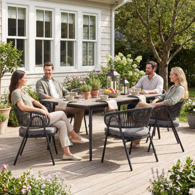Chaise de salle à manger d'extérieur en corde - Chaise de patio moderne en métal avec dossier enveloppant et accoudoirs