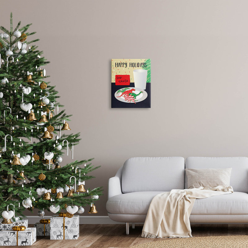 Joyeuses fêtes, dinosaures, père Noël, art mural sur toile par Linda Birtel, H 20 po x l 16 po x P 1,5 po