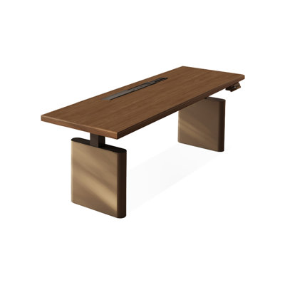Bureau en bois manufacturé rectangulaire noisette + gris + bois Barenia + acier