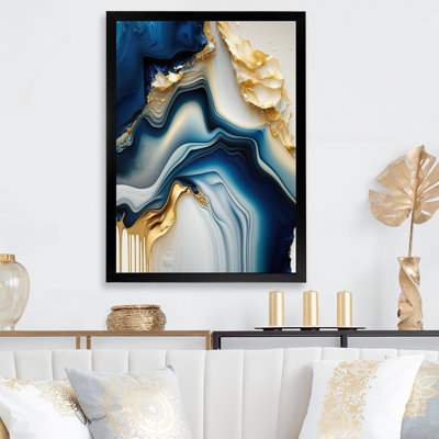 Abstract Geode Gold And Blue Marble II - Abstract Marble Wall Art for Living Room