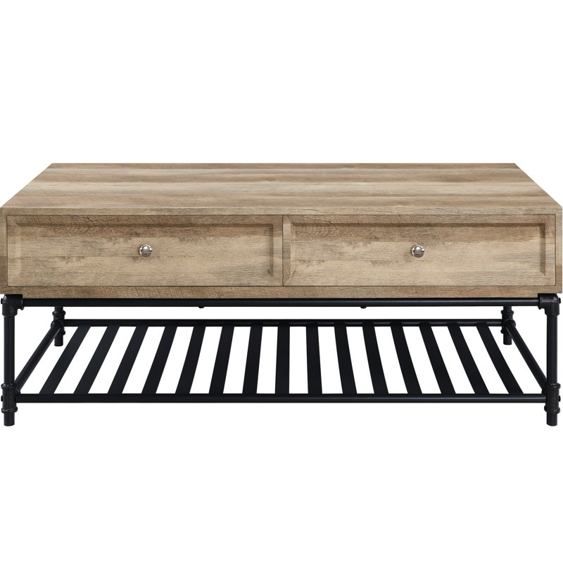 Table basse de style industriel avec base en bois composite Joyeuse décoration chêne et sable gris