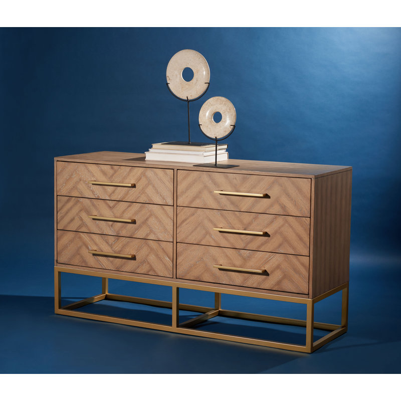 Commode à 6 tiroirs Sheldon, Or / chêne rustique
