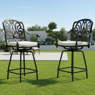Tabourets de bar pivotants en fonte d'aluminium avec dossier floral (ensemble de 2)