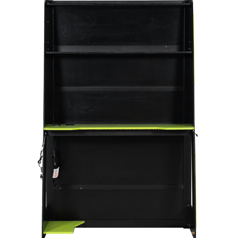 Lit mezzanine simple avec bureau, tablettes et multi-rangements intégrés, pour le travail, la zone de rangement sous la console, la console de jeu, le passage en douceur entre