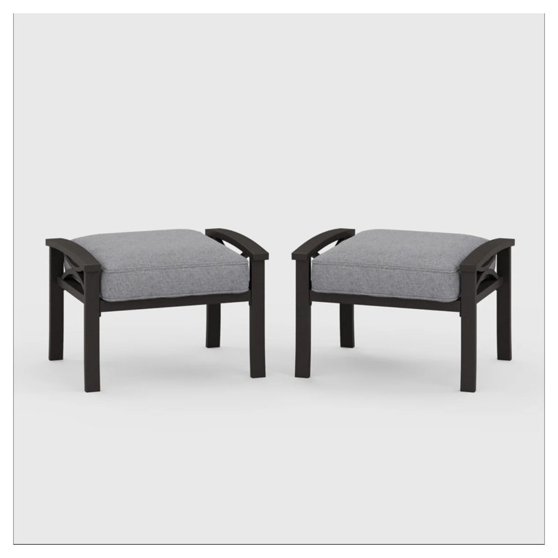 Ensemble de 2 repose-pieds d'extérieur en métal toutes saisons avec coussins en polyester, structure kaki et sièges gris, largeur de 26 pouces