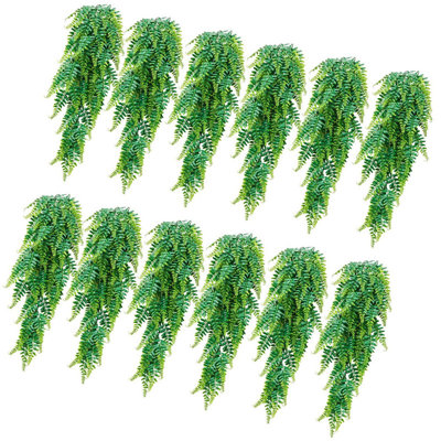 12 Pack Artificial Hanging Boston Fern Bushes, 32 Inch Long Plastic Faux Greenery, Indoor Outdoor Fake Hanging Fern Plants for Wall Porch Garden Wedding Party Decor, No Hanging Basket Included