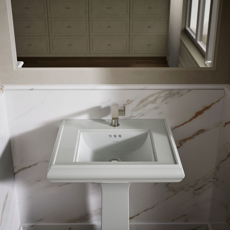 Memoirs® 26.375" Tall Rectangular Pedestal Bathroom Sink with Overflow, Ice Gray, 4" Centers