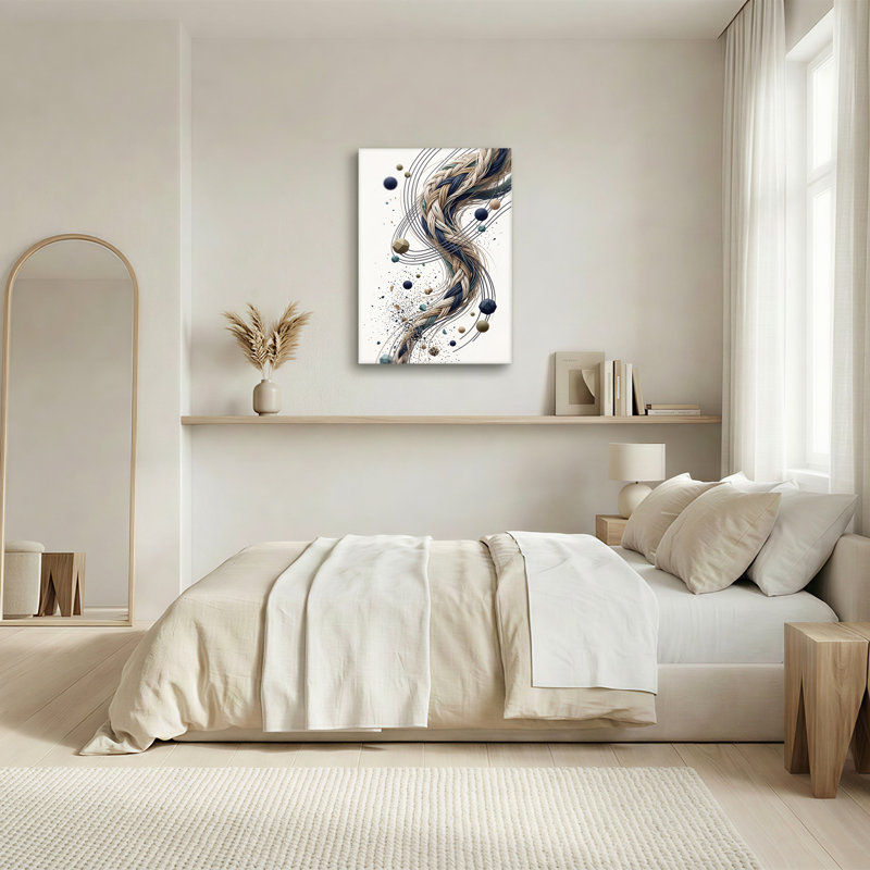 Art mural sur toile bleu et beige à formes géométriques flottantes, H 18 po x l 12 po