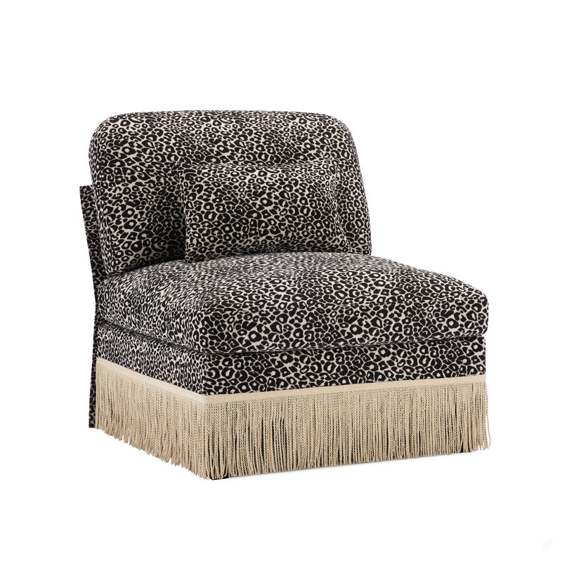 Fauteuil sans accoudoirs en chenille léopard avec 1 coussin, Kaki noir